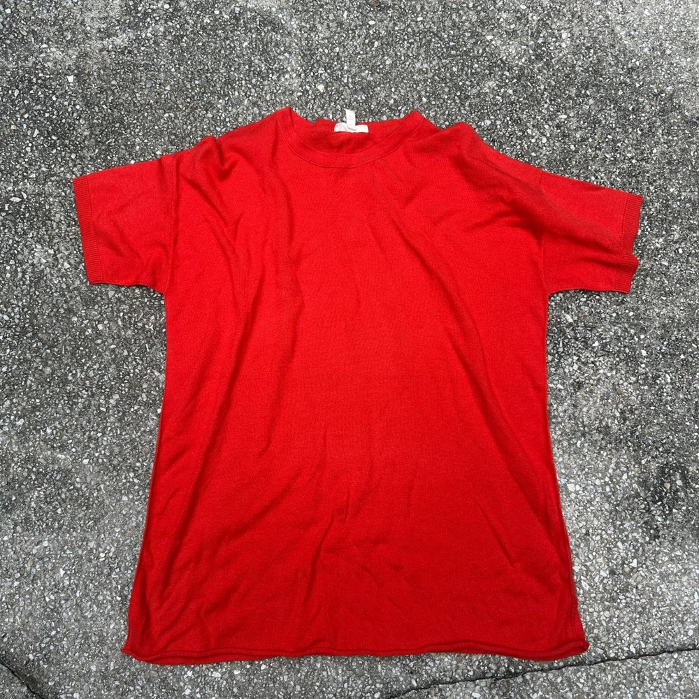 Eileen Fisher Red Organic Cotton Short Sleeve Knit Sweater Top Small S/P